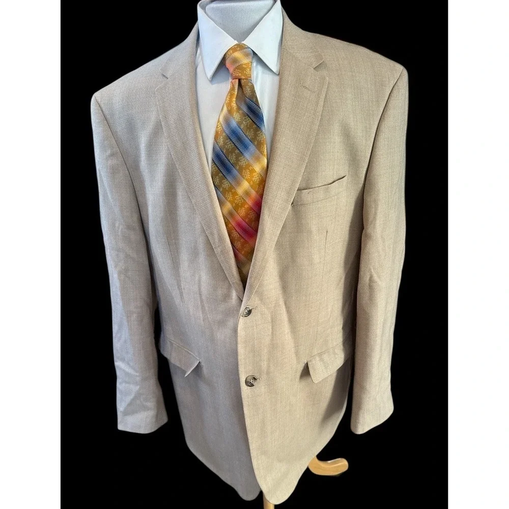 Pronto Moda Super 140's Merino Wool Sand Brown Lana Lux Blazer Sz 48L Jacket